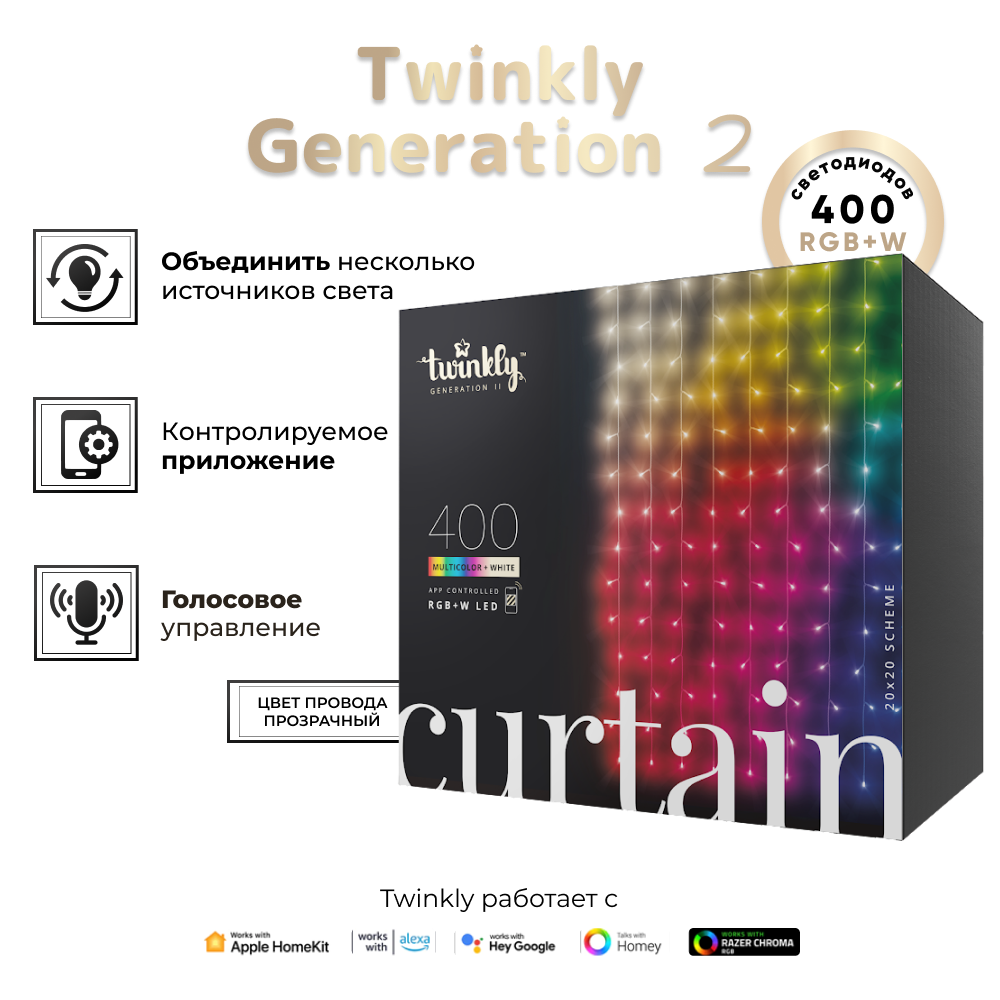 Световая гирлянда новогодняя Twinkly TWW400SPP-TEU 3 м разноцветный/RGB - фото №1