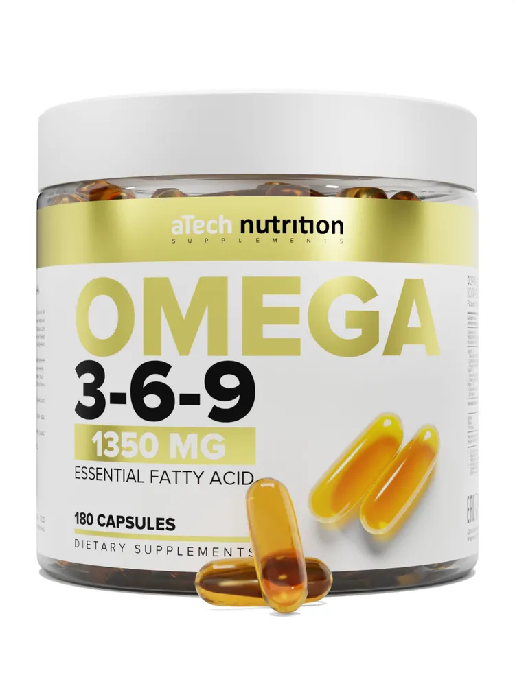 Набор витаминов aTech Nutrition, Омега 3 6 9 + Д3, 2 упаковки по 180 капсул — фото 1