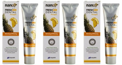 Зубная паста Hanil, Nano fresh Dental Toothpaste Pineapple, с экстрактом ананаса и серебром, 160 мл, 3 уп.