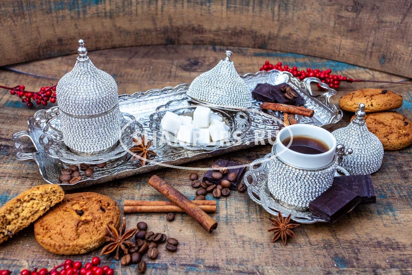 Кофейный набор на 2 персоны алмазная серия (серебро)