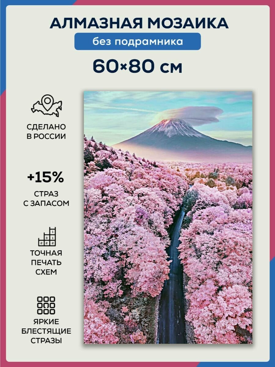 Алмазная мозаика 60x80 Сакура Горы без подрамника