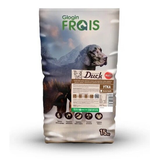 Корм сухой Frais Duck Plus для собак средних и крупных пород Утка, 15кг