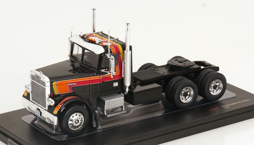 Седельный тягач FREIGHTLINER FLC 120 64 T 1977 Black/Red/Yellow, масштабная модель коллекционная