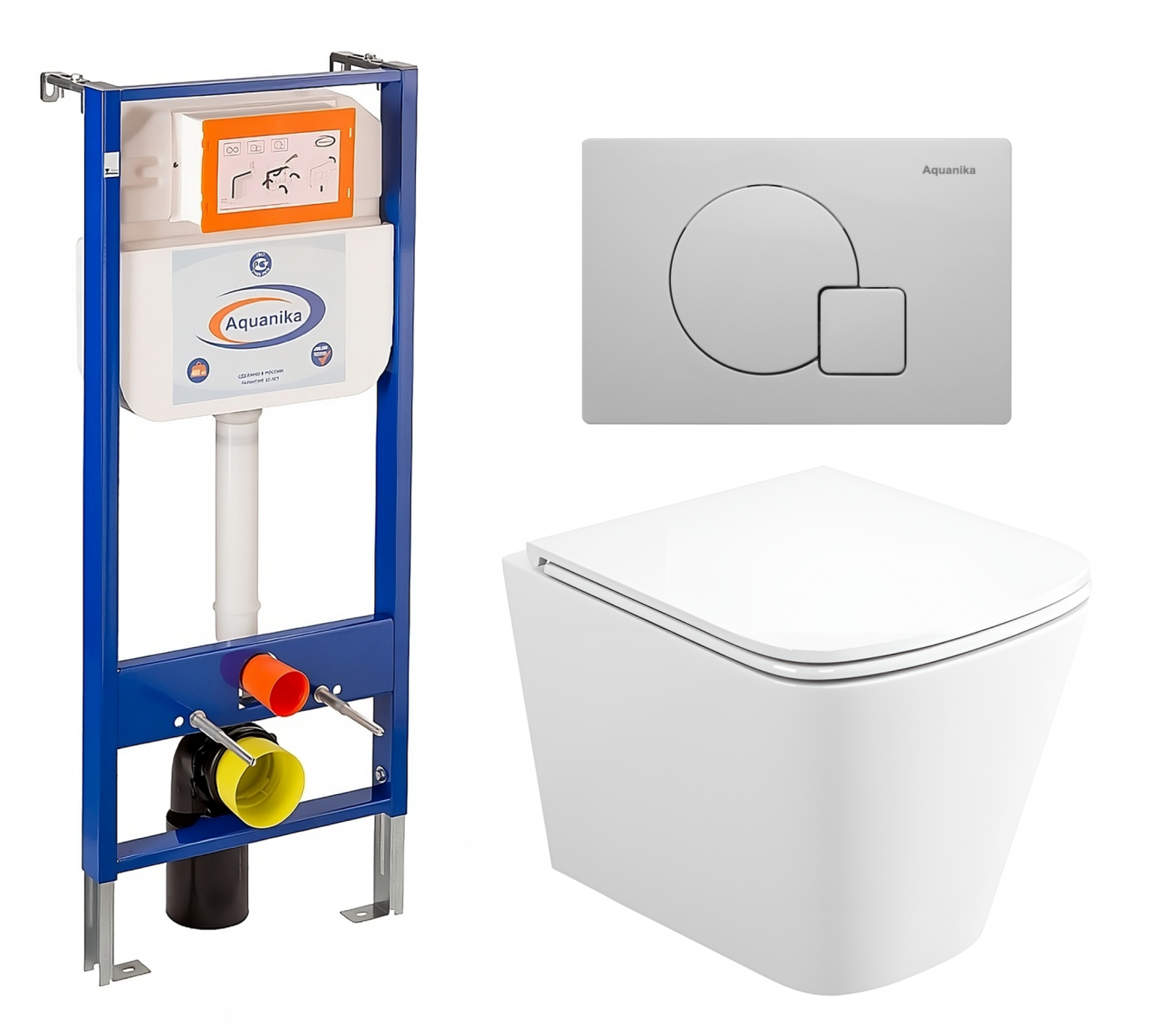 Комплект 3 в 1 инсталляция Enio Aquanika + Унитаз подвесной Enio Binario EN4215896 + кнопка белая
