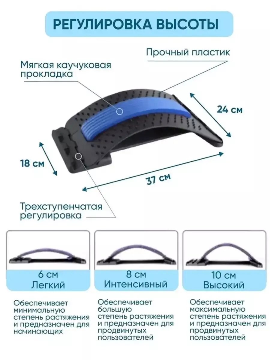 Тренажерный мостик для спины, механический массаж, 3 уровня фиксации, растяжка, укрепление спины. — фото 1