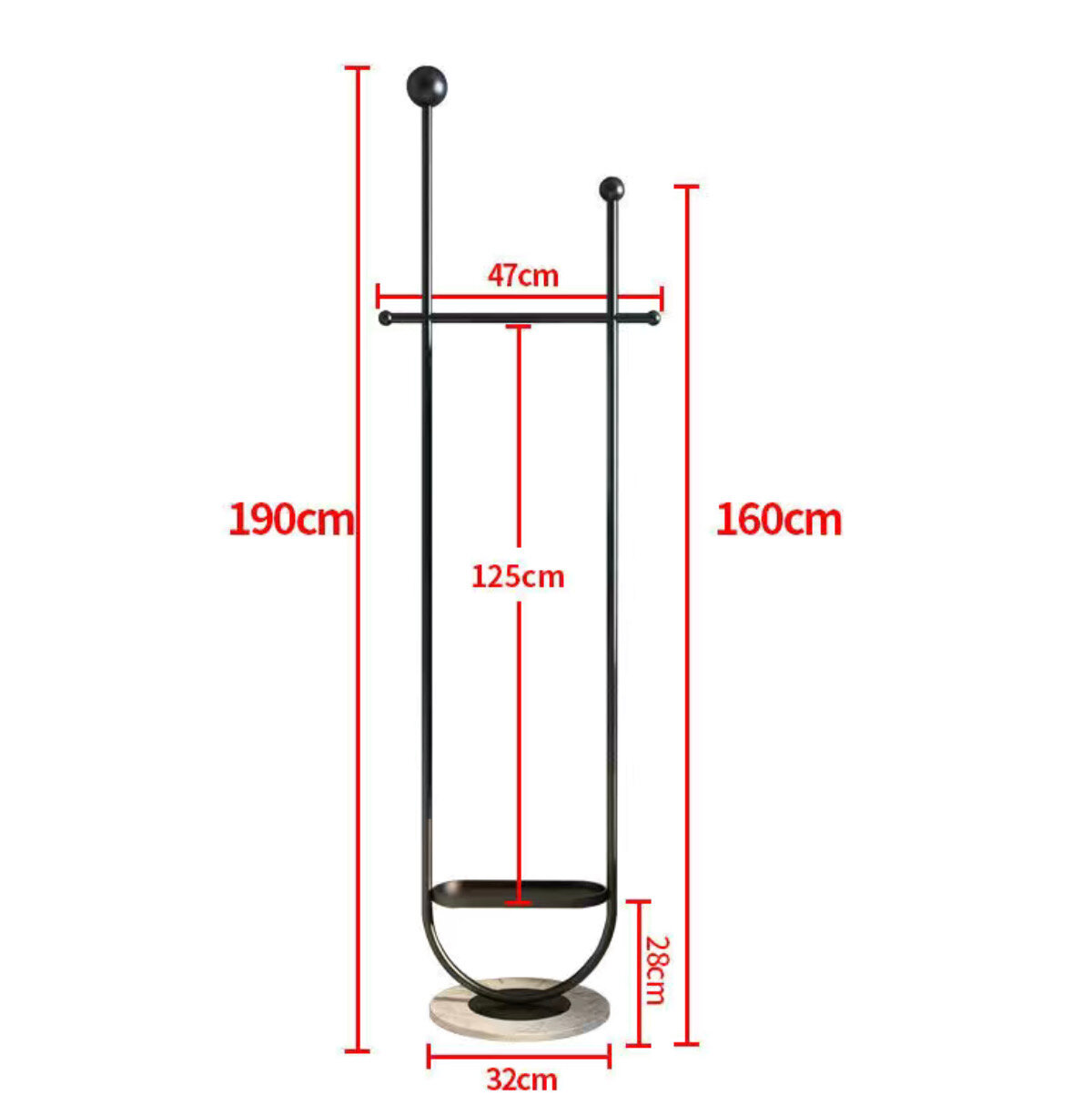 Напольная вешалка VOSline, стойка интерьерная, черная на белом основании 191x33 см — фото 1