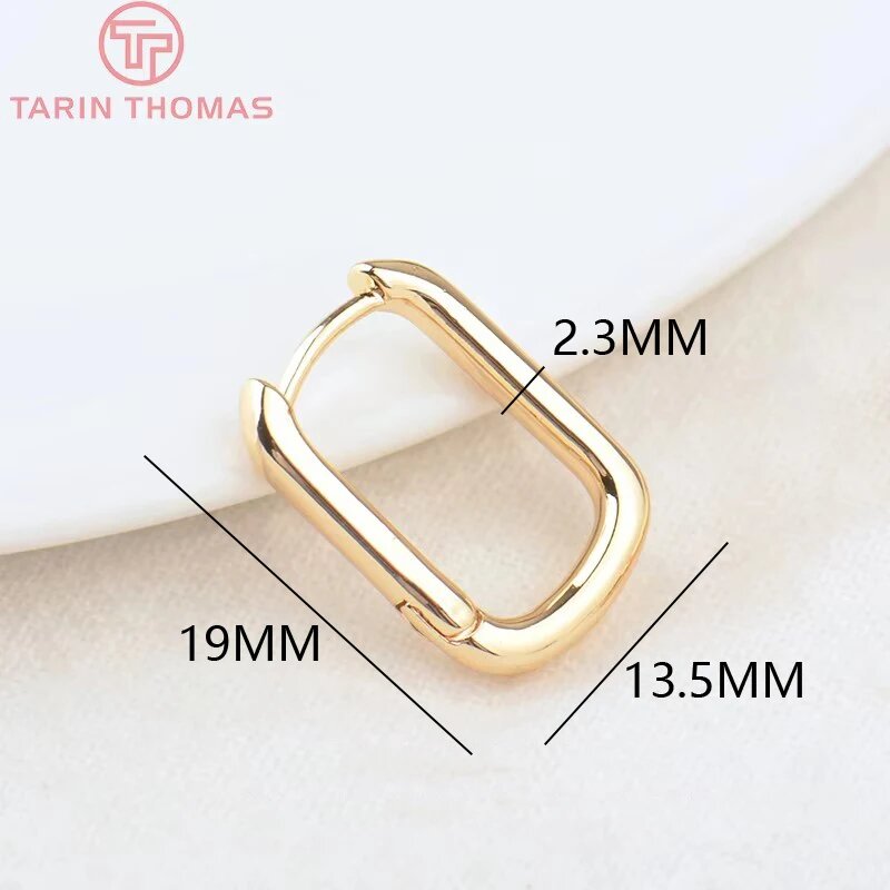 Прямоугольные серьги-кольца из латуни с цирконом TARIN THOMAS 24-каратный золотой цвет 4 шт 2465-13.5x19MM