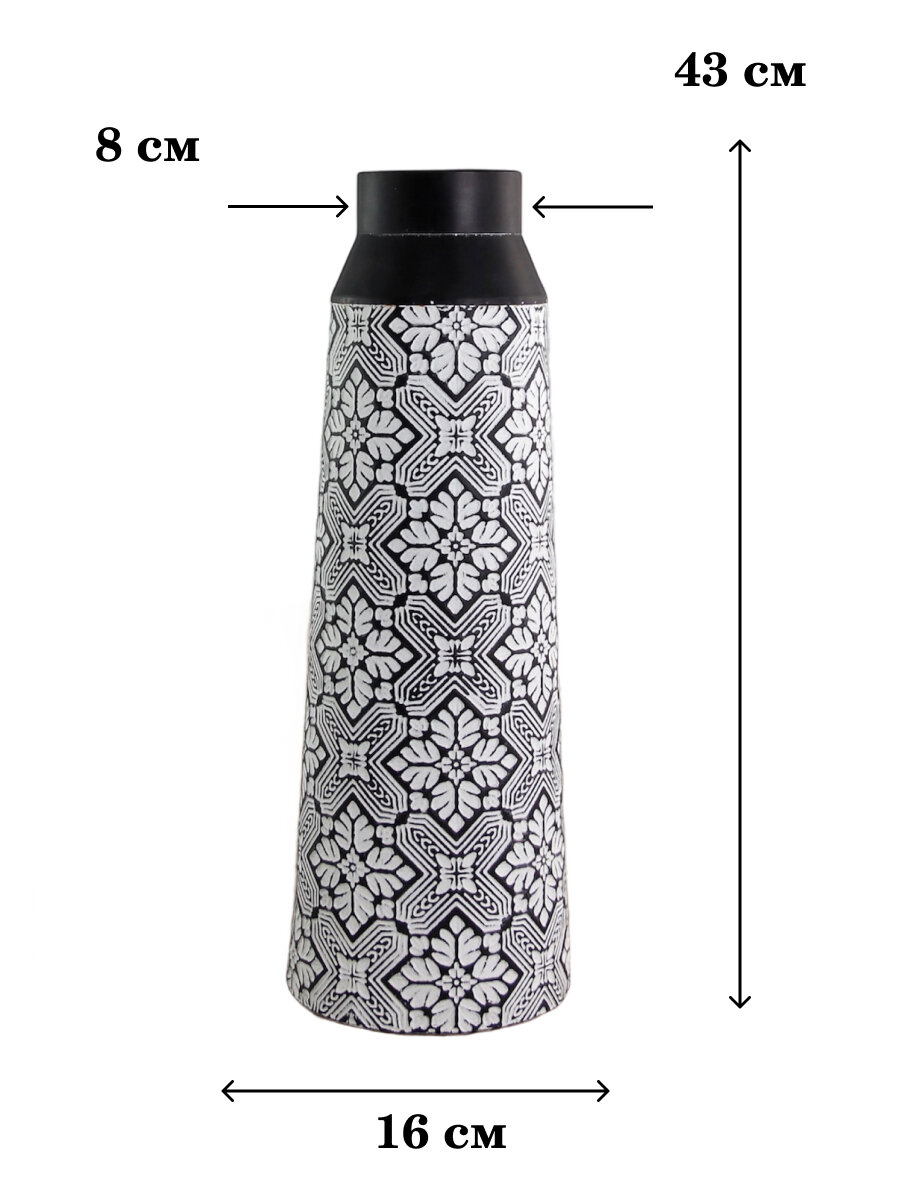 Ваза напольная Флоренция 43 см цветы черная с белым — фото 1