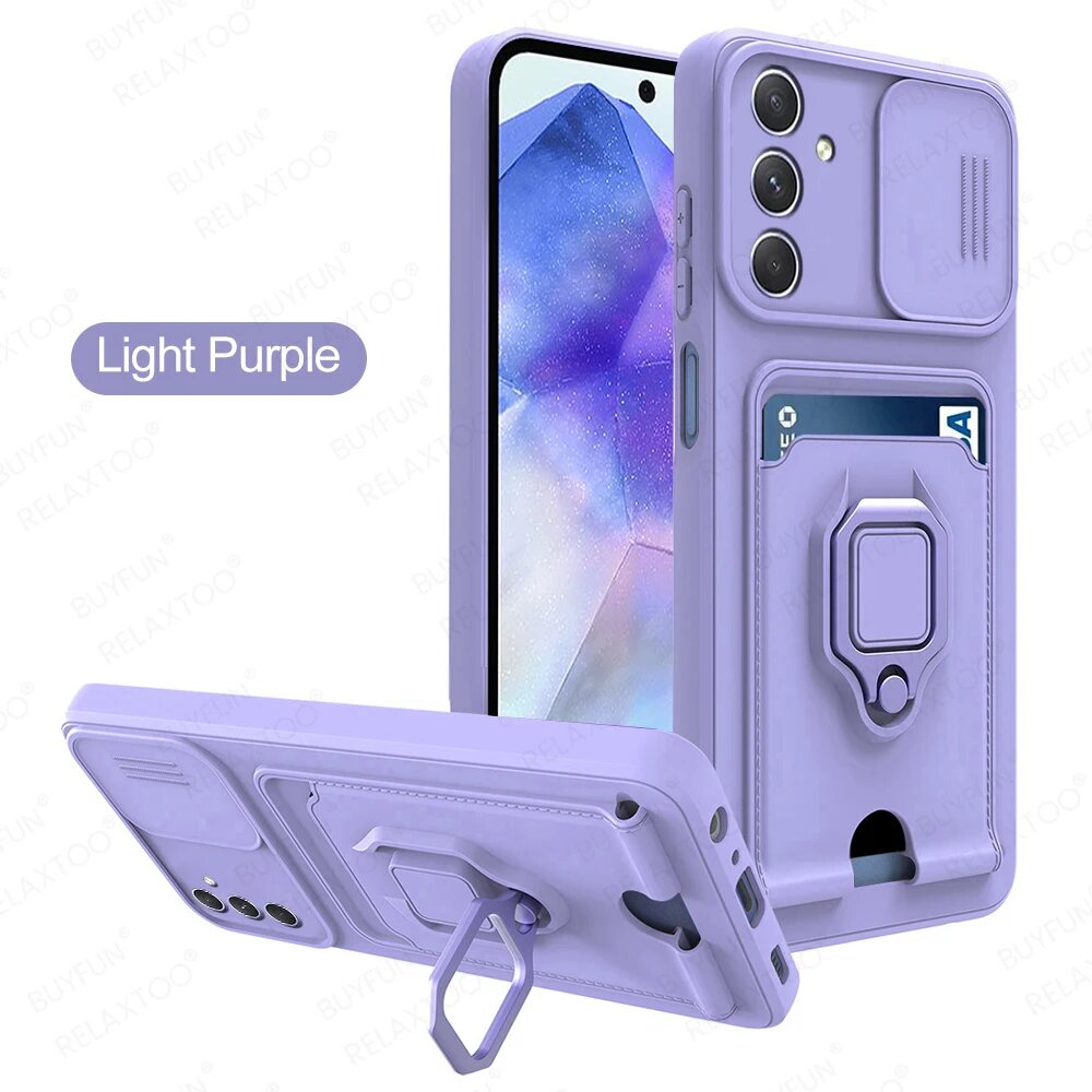 Многофункциональный чехол с кольцевой подставкой для Samsung Galaxy A55 A35 A25 5G A15 4G A05 A05s, чехол Hoder для карт Samson Sumsung A 55 55A, Purple, A55 5G