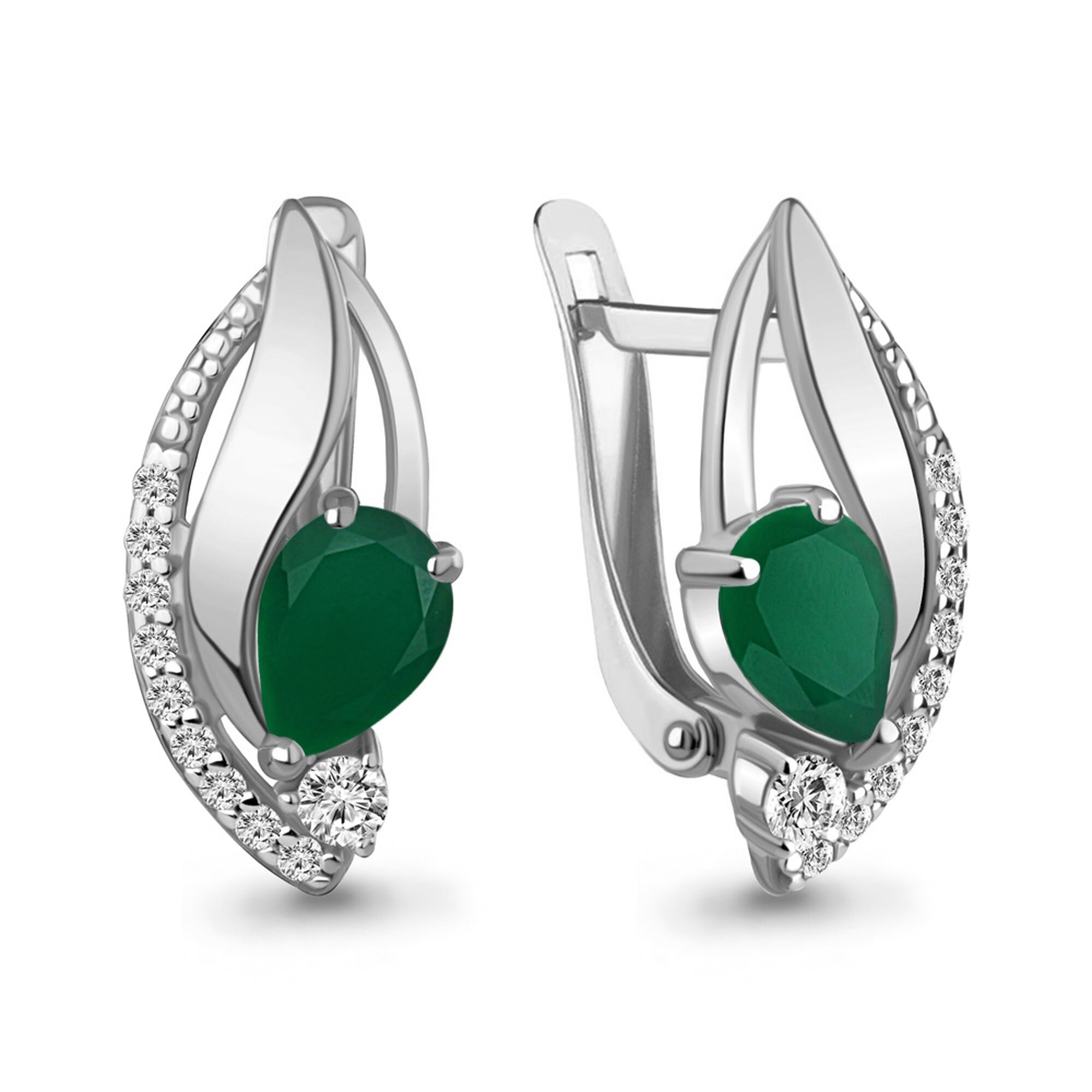 Серьги Diamant online, серебро, 925 проба, родирование, фианит, агат, длина 1.4 см, , зелeный