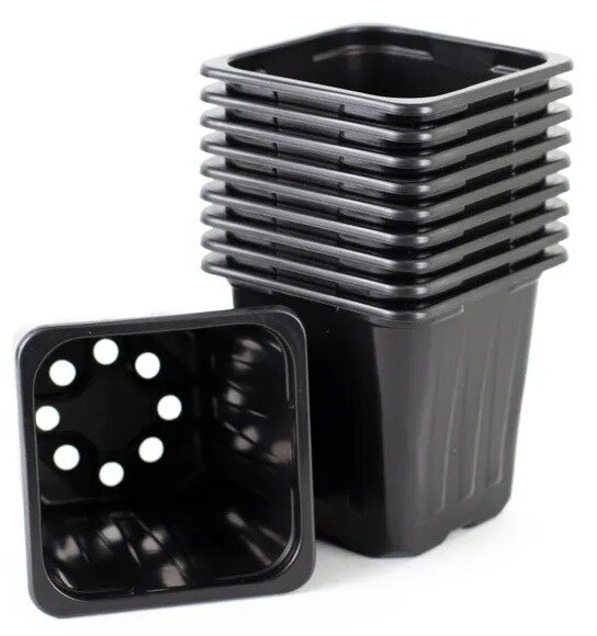 Горшок для рассады технический квадратный пластиковый черный 9х9х8см 10шт. / дом и сад