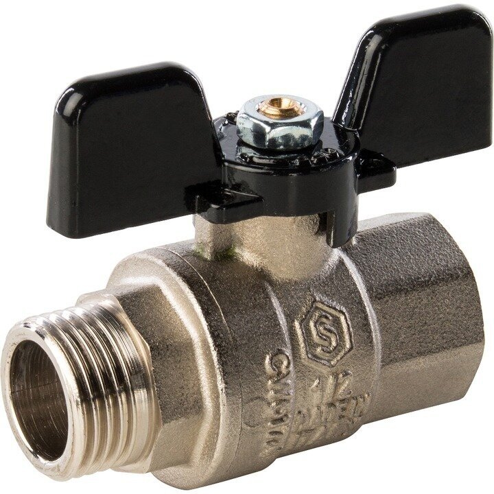 Кран латунный шаровой полнопроходной 1 2  ВР НР  ручка бабочка  Stout SVB 0004 200015