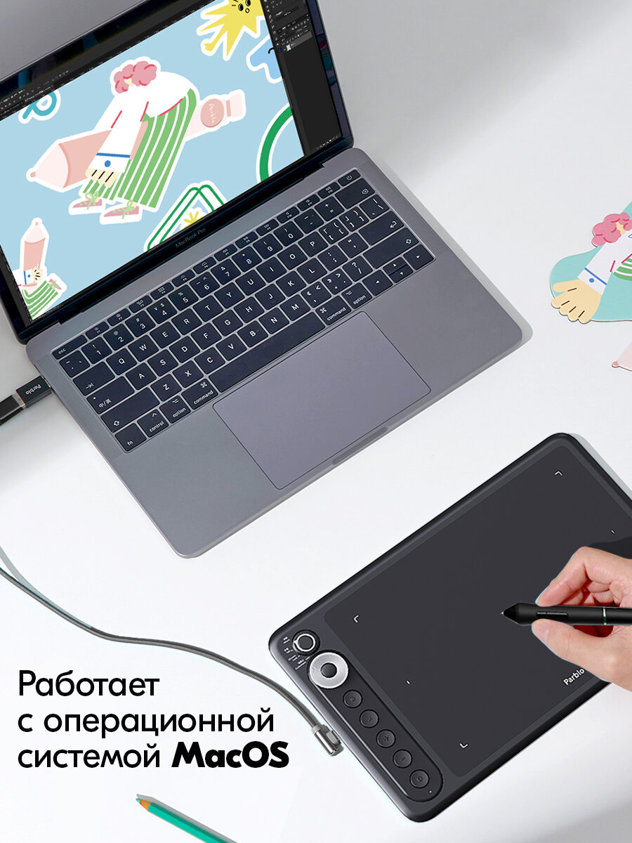 Графические Планшеты Xiaomi Планшет графический Parblo Intangbo X7, формат A5, 8192 уровней нажима, черный, наклон пера, 5080LPI