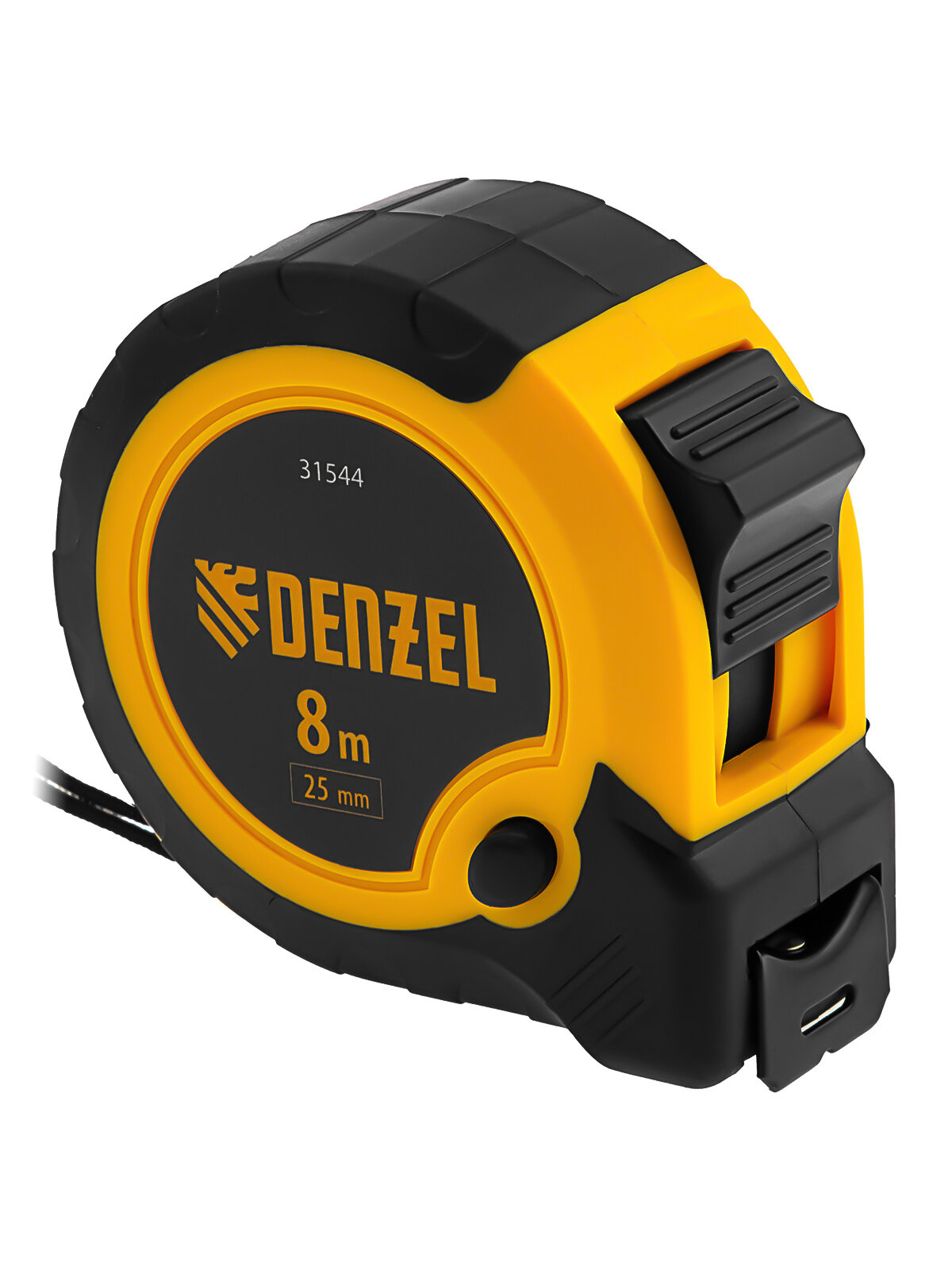 Рулетка измерительная Denzel 8 м х 25 мм Denzel  двухкомпонентный корпус и кнопка пауза  31544