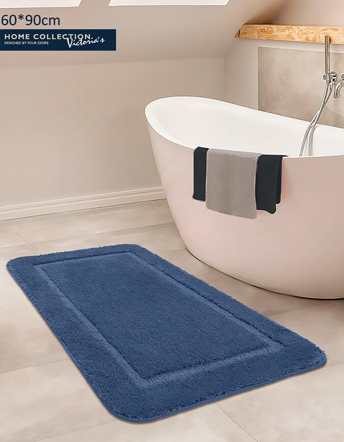 Коврик 60х90см для ванной комнаты нескользящий синий премиум коллекция