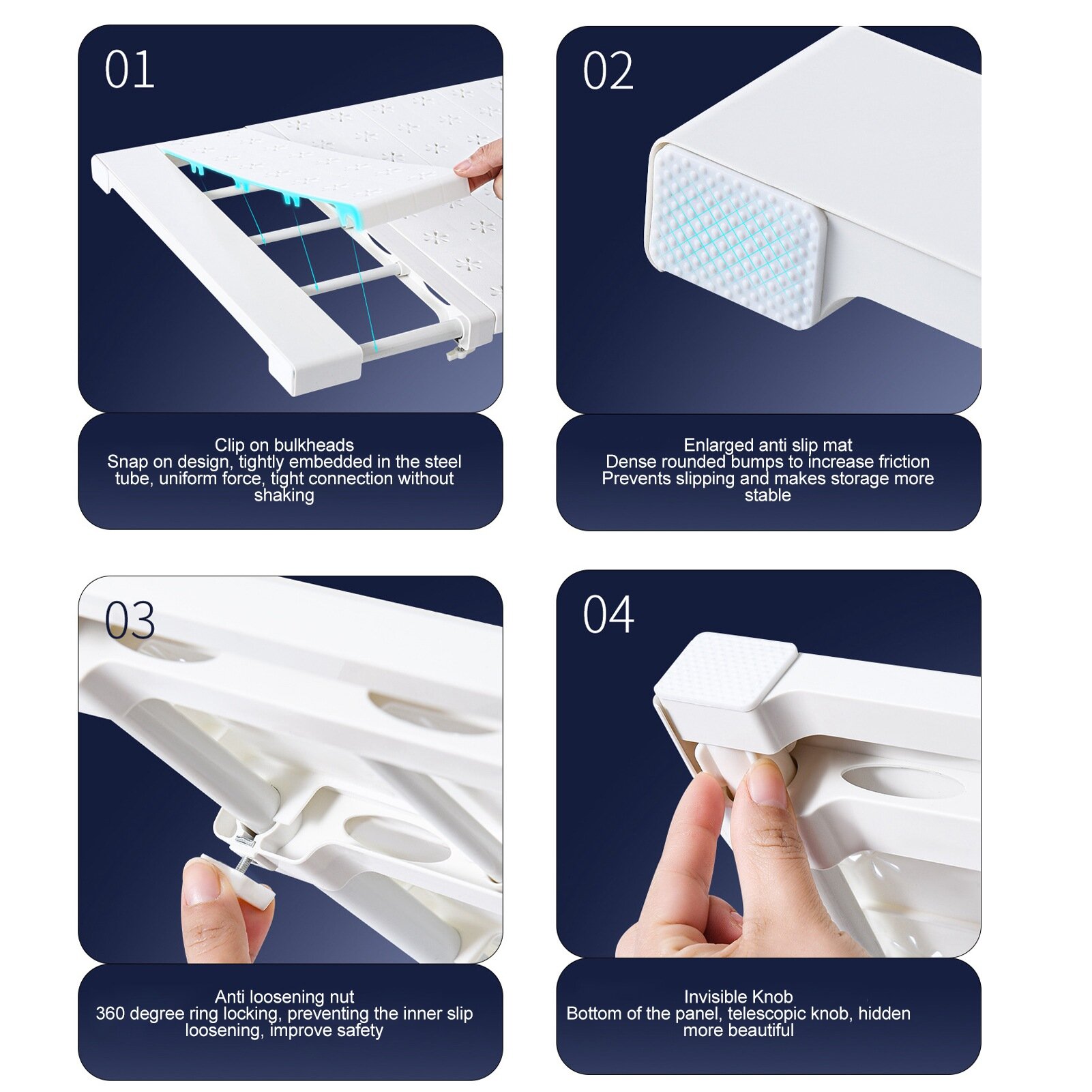 Расширяемые полки для шкафа Регулируемая длина Экономия места Выдвижная полка-перегородка Стеллаж для хранения для шкафа-купе Ванная комната Длина 51-72 см/201-283 дюйма