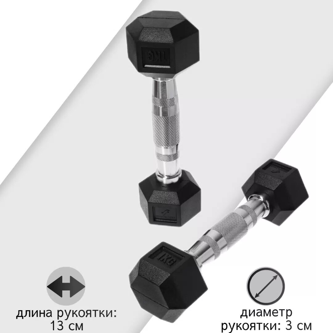 Гантели гексагональные 1 кг 2 шт, черные — фото 1