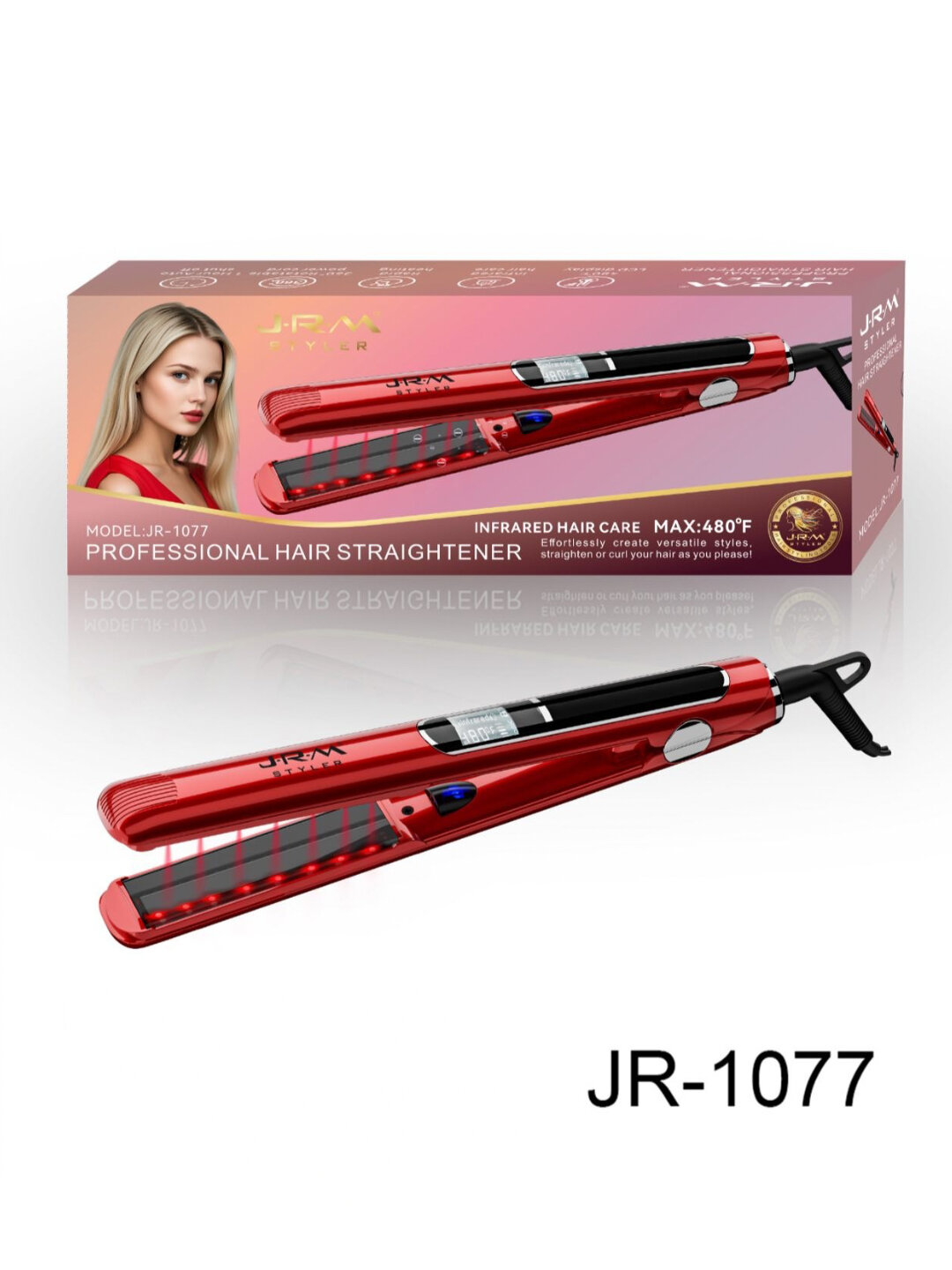 Утюжок JRM Styler JR-1077, для волос, керамическое покрытие, профессиональный, быстрая укладка