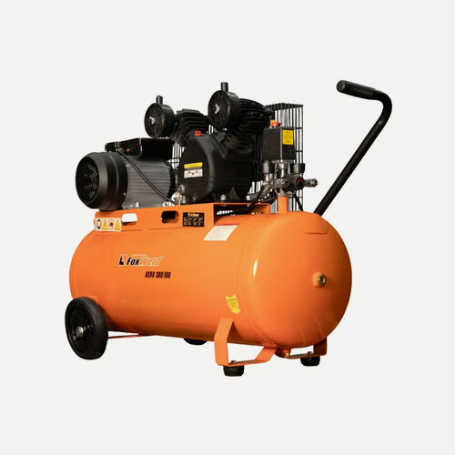 Изображение товара Компрессор масляный FoxWeld Aero 5962 380/100, ременной, 2.2 кВт, 8 бар, ресивер 100 л, манометр, оранжевый