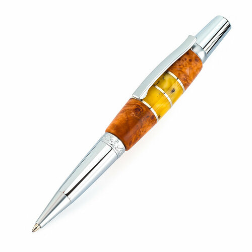 Хромированная ручка из древесины оливы и натурального королевского янтаря 