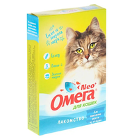 Витамины Омега Neo + для выведения шерсти из желудка кошек , 90 таб. х 1 уп.