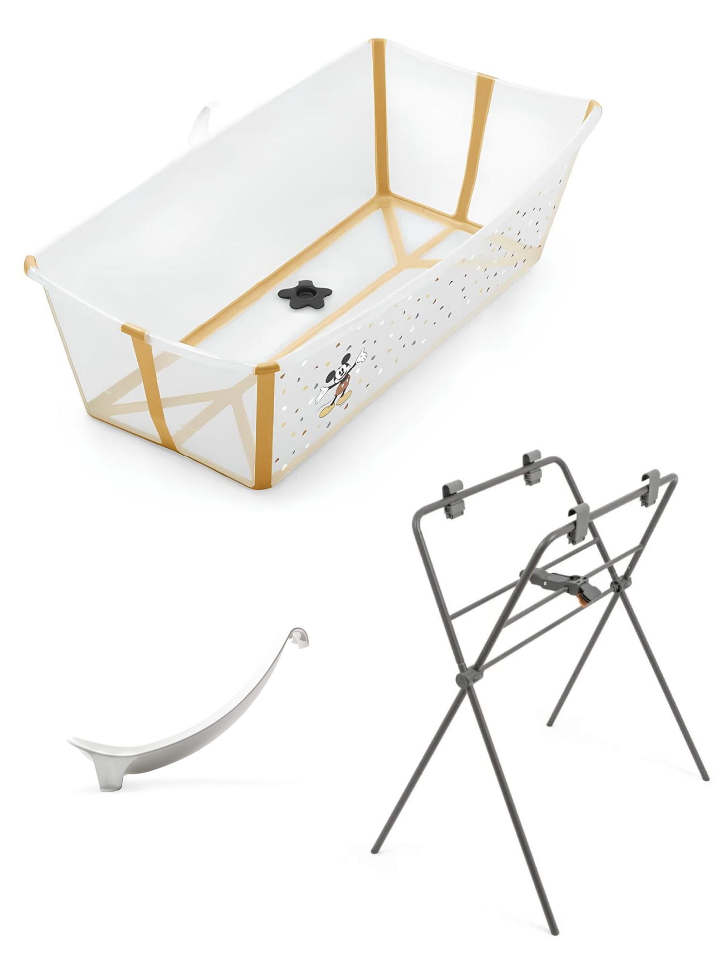 Stokke Flexi Bath Складная ванночка Stokke 64 см (0-4 года) Mickey Celebration + Поддержка для новорожденных + Ножки для ванночки