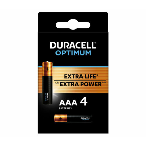 Батарейки Duracell AAA Optimum, 4 шт. батарея duracell optimum аа 10 шт