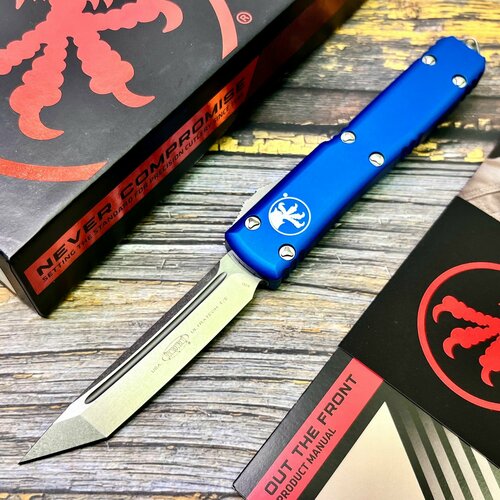 фото Нож складной microtech mct12310bl ultratech, m390 tanto blade, blue handle нет бренда