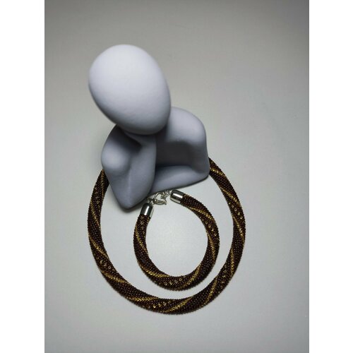 Комплект браслетов, 1 шт., размер 19 см, коричневый, золотистый