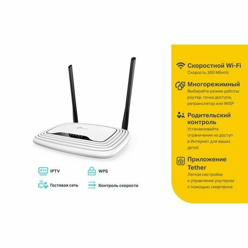 Маршрутизатор TP-LINK Wireless N Router (4UTP 100Mbps, 1WAN, 802.11b/g/n, 300Mbps, 2x5dBi)