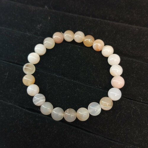 фото Браслет, агат, размер 18 см, диаметр 5.5 см, бежевый, белый уральские камни