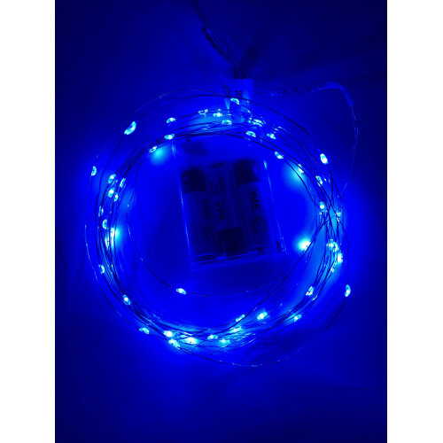 Гирлянда LED Нить 5 м синий свет, АА