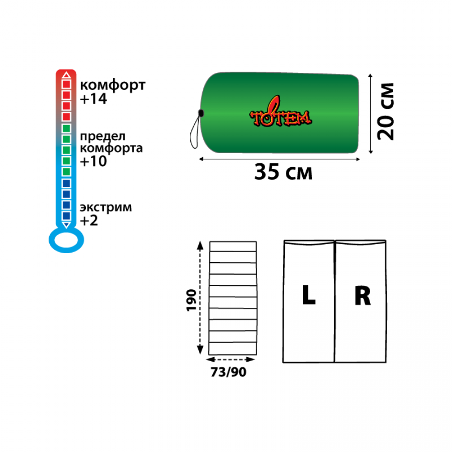 Мешок спальный Totem Woodcock XXL прав. одеяло дл.:190см зеленый - фото №4