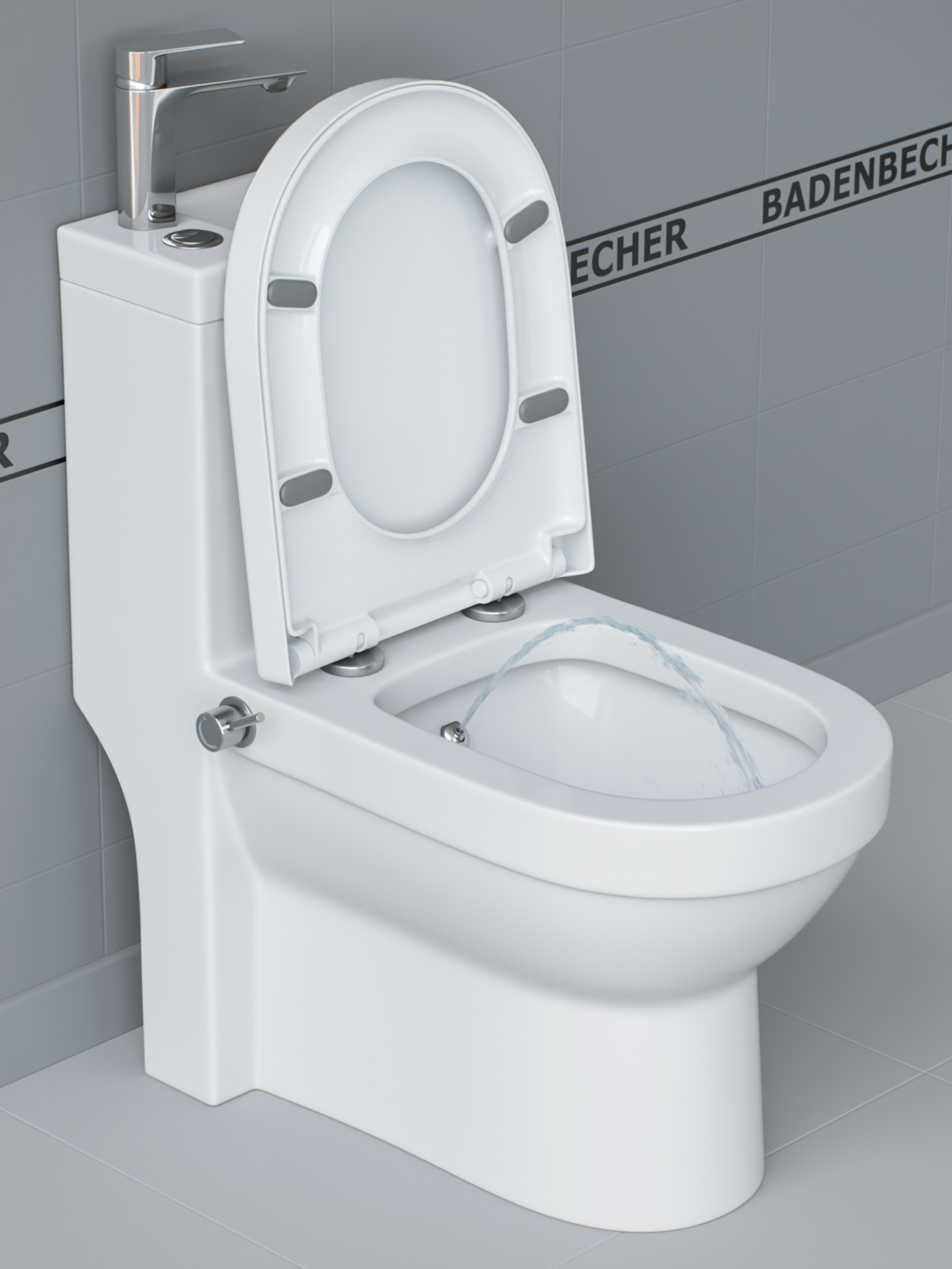 фото Унитаз BADENBECHER 8674ABW (Комбоунитаз) моноблок 3 в 1 с встроенным биде и раковиной на бачке сиденье - микролифт в комлекте
