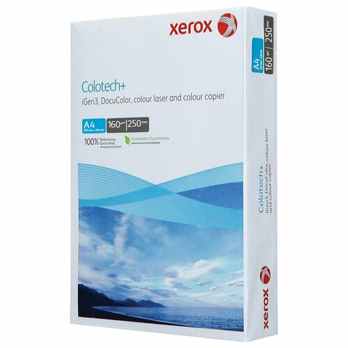 бумага xerox sra3 colotech 003r98855 160 г м² 250 л белый Бумага для цветной лазерной печати XEROX COLOTECH+ Blue 003R94656, А4, 160 г/м2, 250 л, 161%