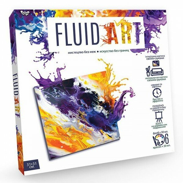 Набор для создания картины Danko Toys "Fluid Art", Искусство без границ, холст на подрамнике, 6 цветов