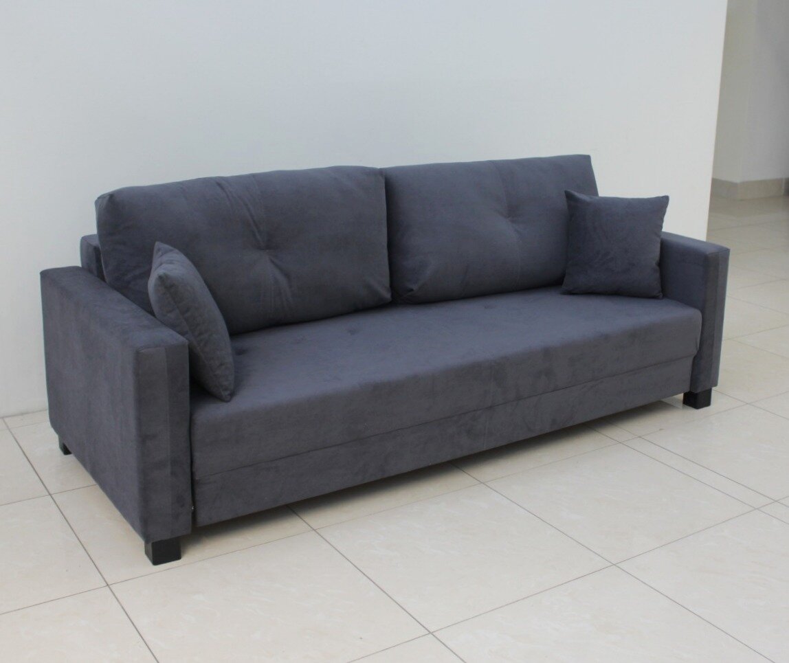 фото Прямой диван -кровать / с ящиком / велюр графит