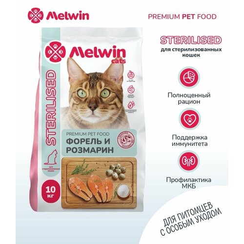 Сухой корм Melwin для кошек форель и розмарин 10 кг