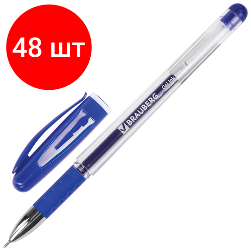 Комплект 48 шт, Ручка гелевая с грипом BRAUBERG Geller, синяя, игольчатый узел 0.5 мм, линия письма 0.35 мм, 141179