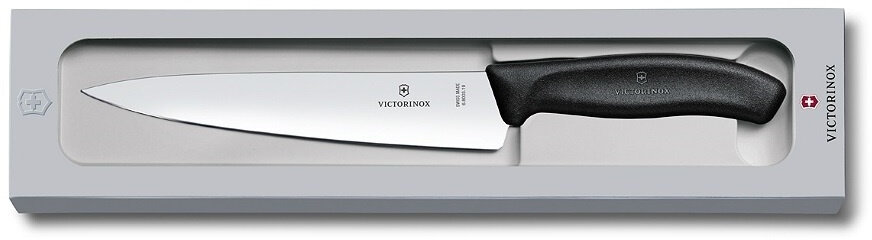 Нож Victorinox Swiss Classic черный, сталь, разделочный, лезвие 220мм, прямая заточка, коробка подарочная (6.8003.22G)
