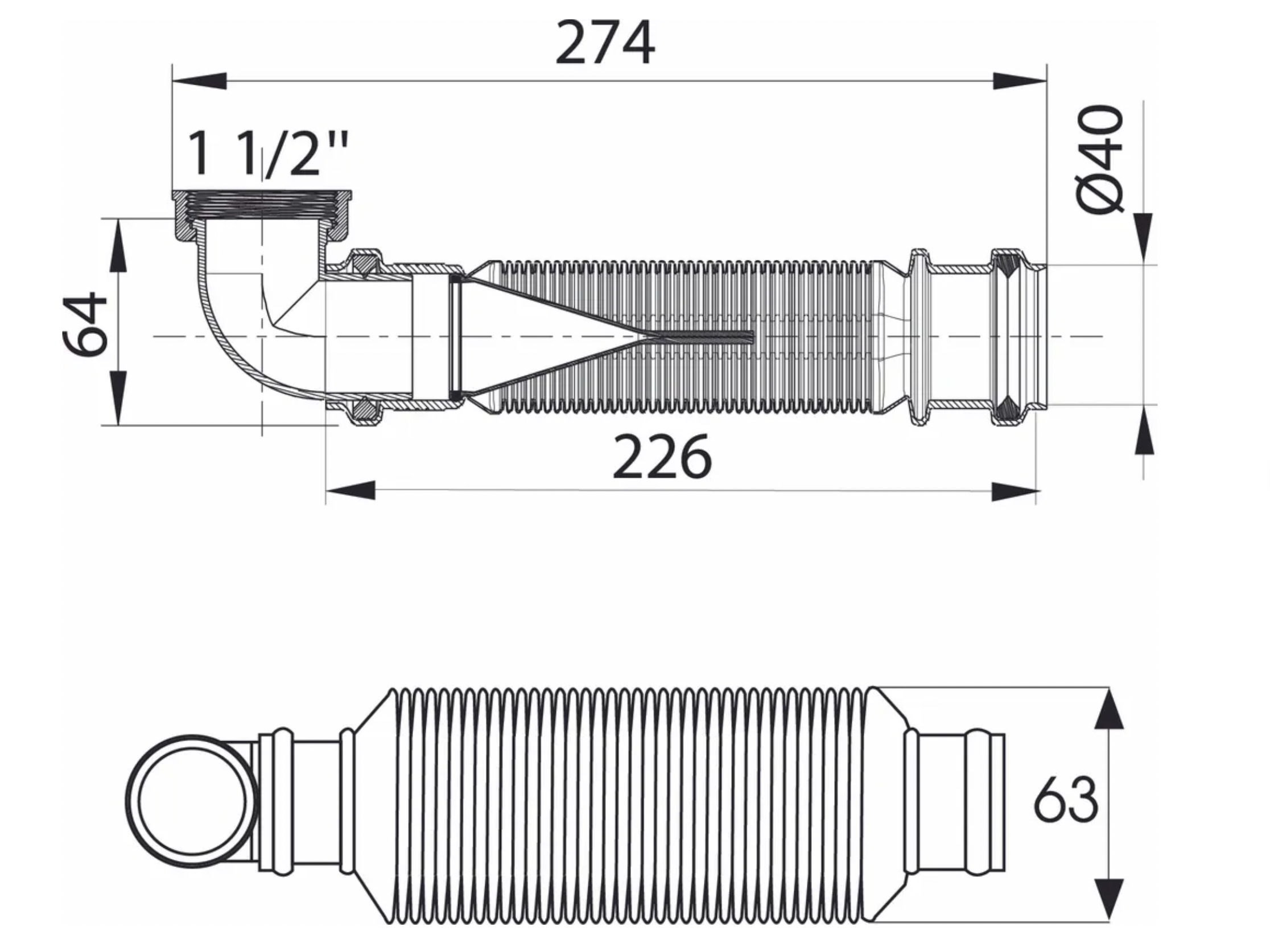 Сифон для мойки WIRQUIN SENZO PUSH-FIT 30719169 1 1/2"х40 мм без выпуска cухой затвор.