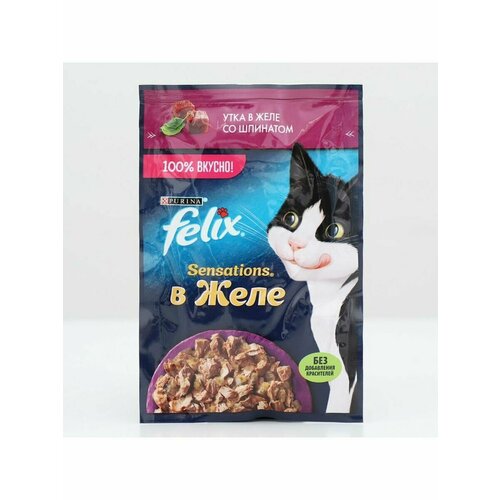 Влажный корм FELIX Sensations для кошек, утка/шпинат в желе,