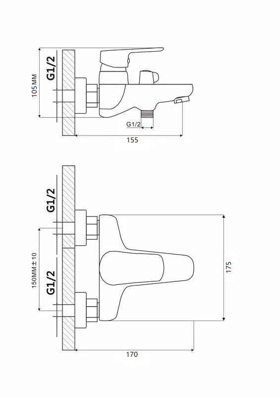 Смеситель для ванны с душем душевой кабины/ с коротким изливом TRIGOR P3-362, цвет: хром