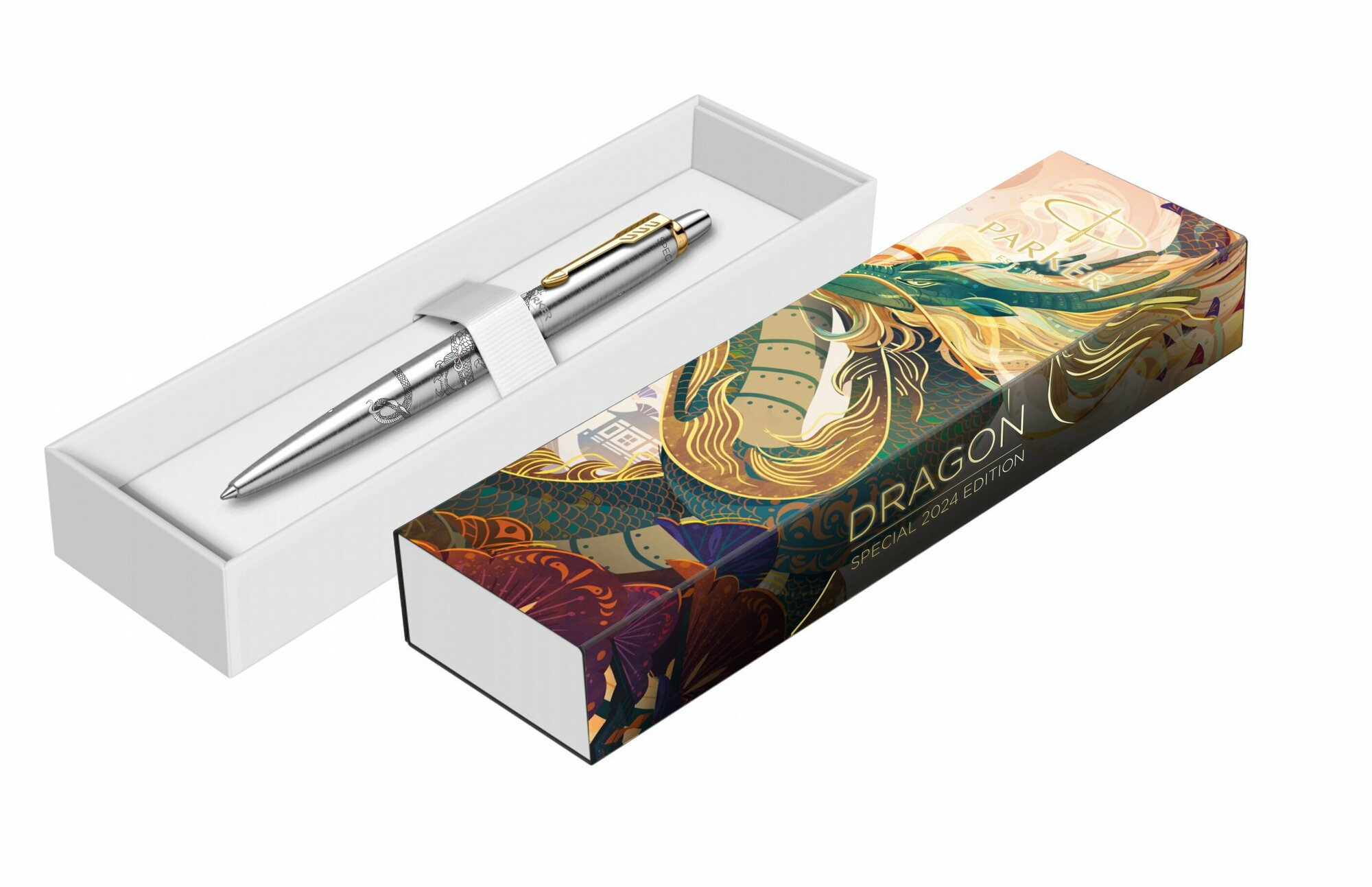 Шариковая ручка Parker Jotter Dragon Special Edition 2024, цвет: St. Steel GT, стержень: Mblue в подарочной коробке