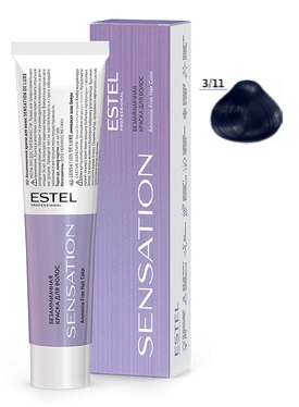 ESTEL PROFESSIONAL, DE LUXE SENSATION, Безаммиачная краска для волос 3/11, тёмный шатен пепельный интенсивный, 60 мл