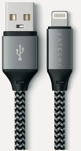 Изображение товара Кабель Satechi с USB Type-A на Lightning. Длина 25 см. Цвет: серый космос.