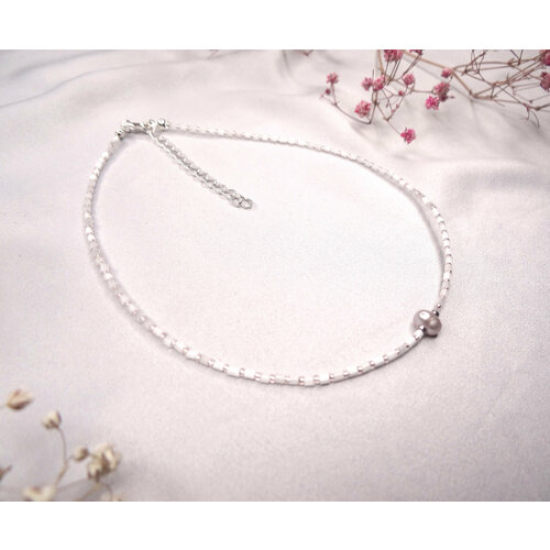 Чокер K&A, гематит, длина 34 см, бело-розовый