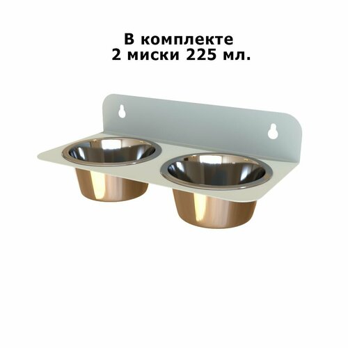 Подставка кормушка для кошек и маленьких собак миски 2 шт по 225 мл на стену белый глянец ARSENAL ANIMAL мод AR15A111I35-06 957₽