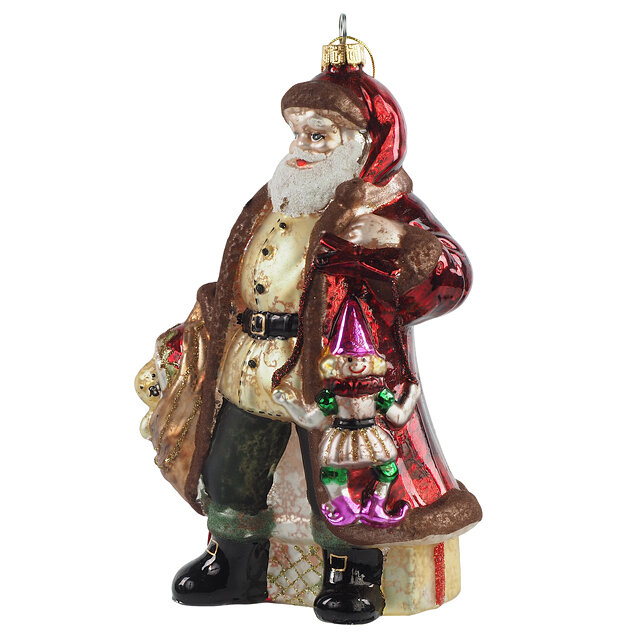 Winter Deco Стеклянная елочная игрушка Санта с марионеткой - Retro Classic 19 см, подвеска 121569