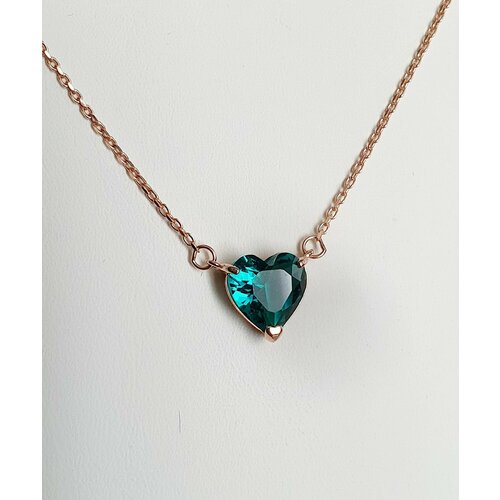 Колье Колье из серебра 925 золоченого сердце с кварцем зеленым параиба 45см сердечко, серебро, 925 проба, кварц синтетический, длина 45 см., золотой, зеленый